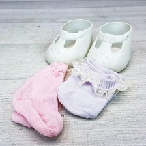 Vintage Mattel My Child Doll White Shoes T-Bar Maryjane w/ Pink &amp; White Socks - £22.96 GBP