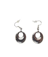 Silver Tone Oval Hoop Dangle Earrings Modern Minimalist Drop Jewelry - $17.04 CAD