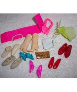 Vintage 7 Pairs of Barbie Shoes, Pearl Necklace Gold Purse &amp; More - £3.13 GBP