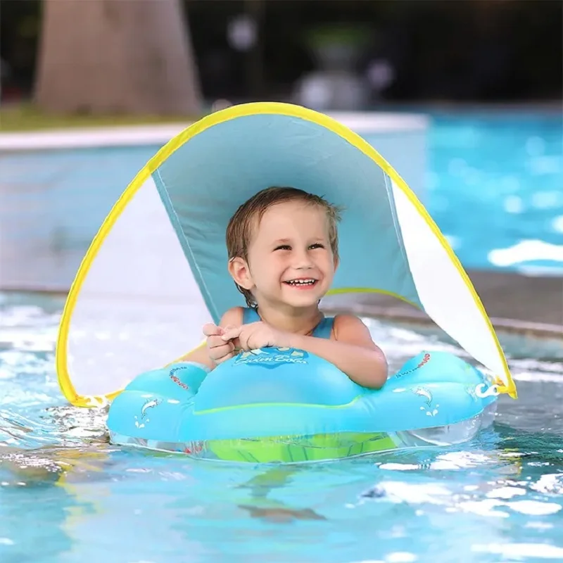 Pvc Inflatable Baby Swimming BOBO Float With Sunshade Canopy Seat Pocket For - £28.48 GBP