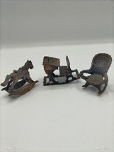 Vtg Durham Dollhouse Miniature Furniture 3 PC Brushed Bronze Cast Metal - £16.61 GBP