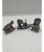 Vtg Durham Dollhouse Miniature Furniture 3 PC Brushed Bronze Cast Metal - £15.61 GBP