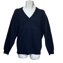 vintage ll bean 100% Lambswool blue V-neck pullover sweater Size L Holes - $34.64