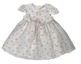 Vtg Bonnie Jean Girl Party Dress White w/Pink Roses Sheer Overlay 1950 S... - $25.84