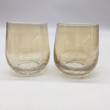Pier 1 Amber Crackle Luster Stemless Tumbler Wine Glass16 oz 4.5” Tall Set of 2 - £31.44 GBP
