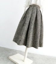Winter Black Plaid Midi Skirt Women Custom Plus Size Pleated Party Skirt image 3