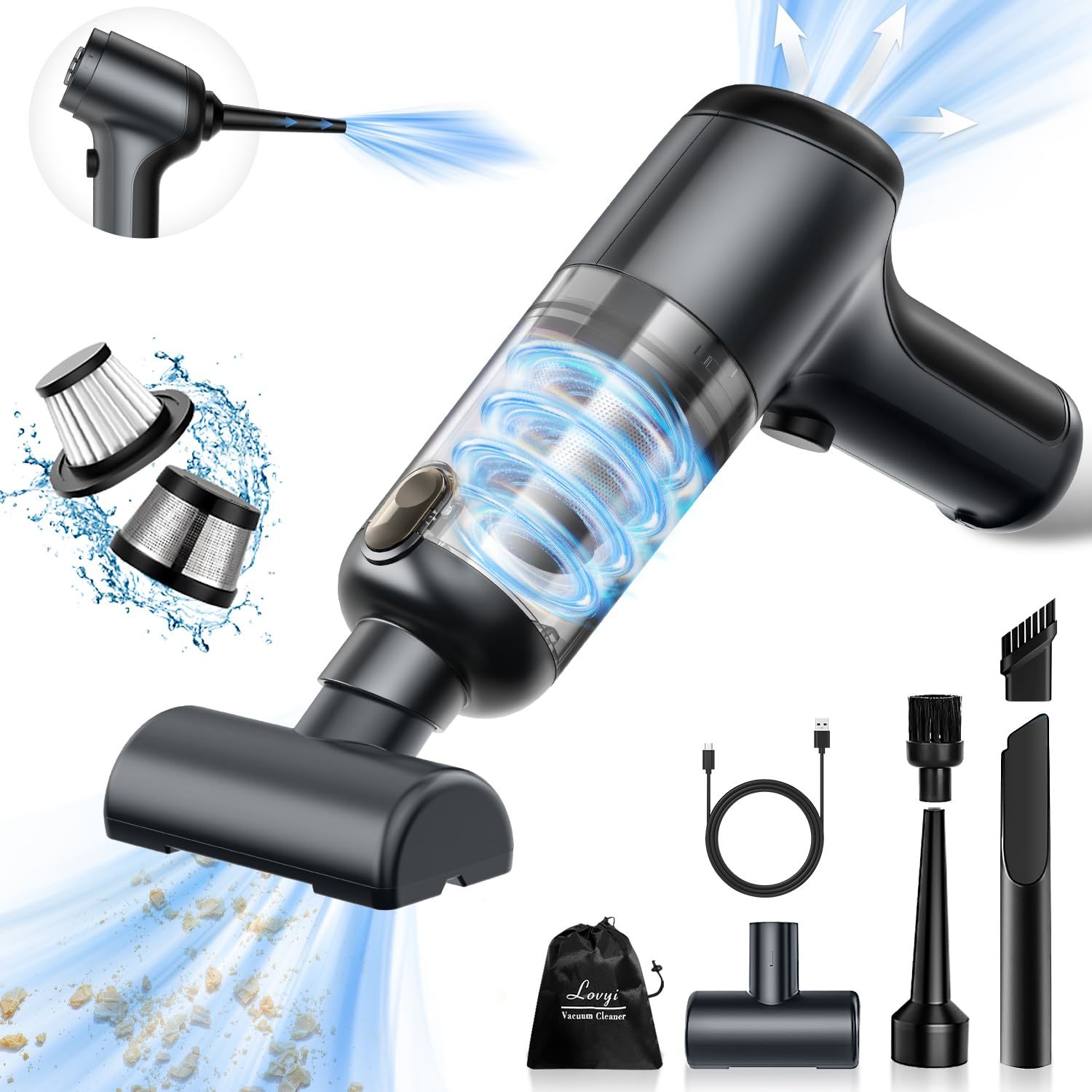 Mini Car Vacuum Cleaner,3 In 1 Handheld Vacuum Cordless High Power,12Kpa Brushle