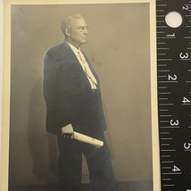 Found RPPC B&amp;W Man In Suit Holding Newspaper Business Man - $9.00