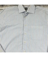 Peter Millar Mens Button Up Dress Shirt 16 /41cm L Blue Striped Long Sleeve - $18.65