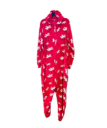 Reindeer Print One Piece PJ Men Size XL Christmas Red Hooded Flannel Dro... - $24.01