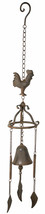 Cast Iron Rustic Chicken Rooster Hanging Garden Patio Bell Wind Chime Decor - $32.99