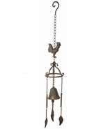 Cast Iron Rustic Chicken Rooster Hanging Garden Patio Bell Wind Chime Decor - $32.99