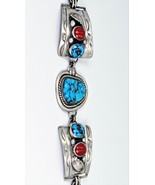 Vicki Orr Vintage Kingman Turquoise and Coral Watch Bracelet - £497.32 GBP