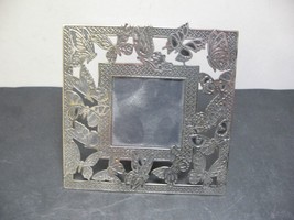 Standing Metal Picture Frame Butterfly Pattern Holds 1.8&quot; x 1.8&quot; Photo USED - £5.25 GBP