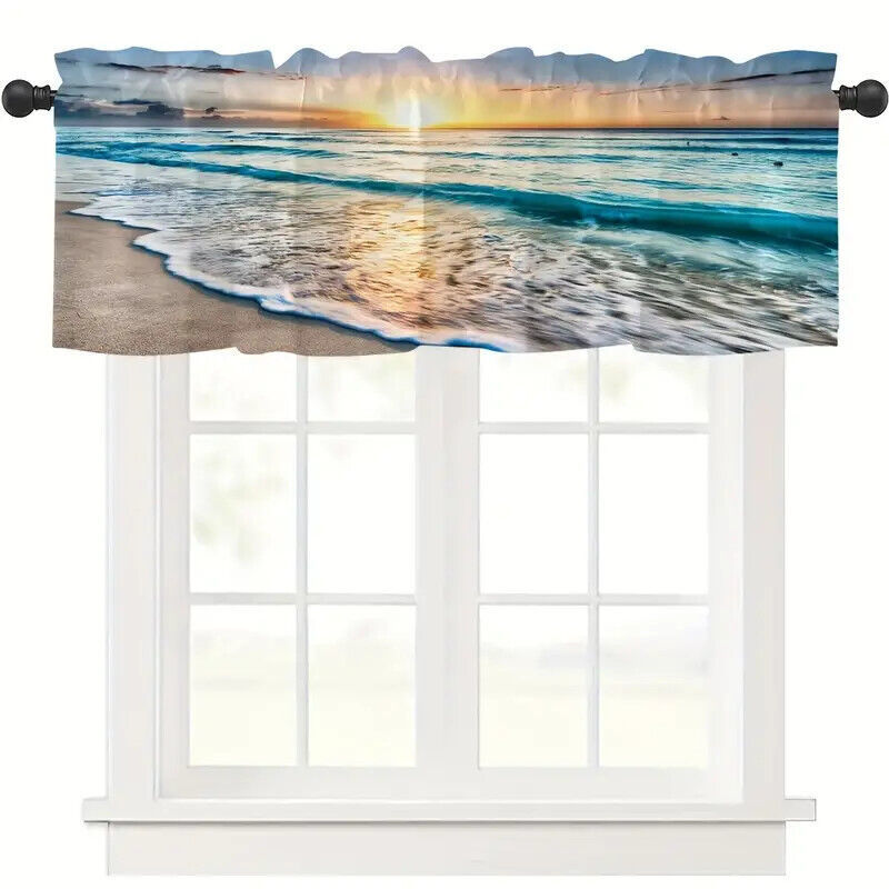 Beach Shore Ocean Waves Sunrise Rod Pocket Window Valance, Modern, 54" x 18"-NEW - $14.74