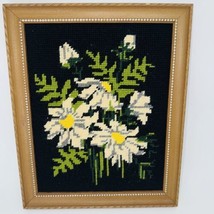 Vintage Wood Framed Daisies Needlework Black Floral BOHO bohemian Gothco... - £28.11 GBP