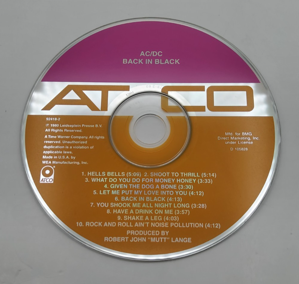 AC/DC Back in Black CD ATCO 1980 Classic Rock Album Remastered Rare Edition Item image 3