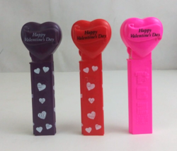 Lot of 3 Valentine&#39;s Day Heart Pez Dispensers Red, Purple, &amp; Hot Pink (B) - £7.74 GBP