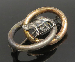 925 Silver - Vintage Antique Interlocking Circle &amp; Animal Brooch Pin - BP9417 - £30.39 GBP
