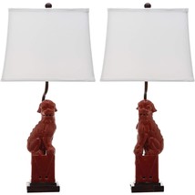 SAFAVIEH Lighting Collection Chinese Foo Dog Red 28-inch Bedroom Living Room Hom - £136.80 GBP