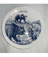 Cute Wall Plate Finland Mama &amp; Cub Bears  8” White Blue - £15.45 GBP