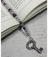 Key Beaded Thong Bookmark Crystal Glass Pearl Handmade Purple Grey New - $16.82