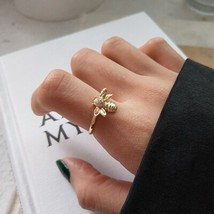 Bee 925 sterling silver gold color adjustable rings simple fashion design cute r - £18.72 GBP