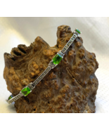 Sterling Silver Bracelet 11.57g Fine Jewelry 7&quot; Green Stone Marcasite Bo... - £39.87 GBP