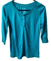 Cherokee Top Girls Size  XL Green 3/4 Sleeve Knit Shirt Henley Cotton Blend - $4.01