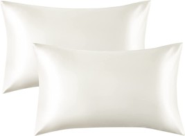 Satin Pillowcase Set Of 2 White Queen 20x30&quot; Size Soft Pillow Cover Bedding - £34.74 GBP