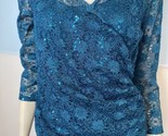 MSK Women&#39;s Lined Stretch Lace 3/4 Sleeve Wrap Top Teal Women&#39;s L NWT - £15.17 GBP