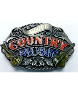 Vtg 1988 Pewter &amp; Enamel Belt Buckle I LOVE COUNTRY MUSIC Siskiyou Buckl... - $22.72