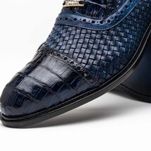 John Exotic Classic Dress Oxford Woven Calfskin Crocodile Shoes Navy image 3