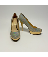 Sparkle Platform Heels Gold Glitter Leather Metallic Enzo Angiolini 8M W... - $22.99