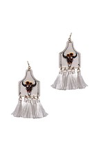 Stylish Western Cow Skull And Tassel Drop Earring Pink - £11.03 GBP+