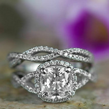 2.65Ct Cushion Cut White Diamond 925 Sterling Silver Bridal Engagement Ring Set - £97.50 GBP