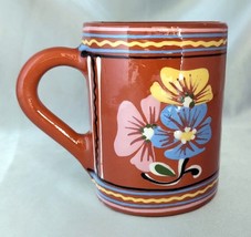 Vintage Folk Redware Hand Painted Floral Coffee Cup Mug (Hungary) - $13.27 CAD