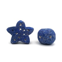 2Pc Extra Large Ceramic Beads, Sparkly Blue Macrame Beads Round, Star Large Hole - £48.26 GBP