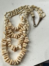 Heavy Long Multistrand Cream Barrel &amp; Nugget Chunky Bead Necklace – 22 inches - £13.34 GBP