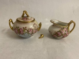 William Guerin W.G. French Limoges Hand Painted Pink Flowers Creamer Sug... - £39.65 GBP