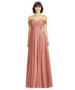 Dessy 2970....Off-the-Shoulder Draped Chiffon Maxi Dress...Desert Rose..... - $1,754.49 MXN
