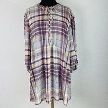 New York NY &amp; Co Womens XL Plaid Popover Pleated Tie Top - £12.22 GBP