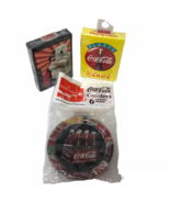 Coca Cola Coasters Round Metal 3 1/2&quot; Set Of 6 Plus 2 Decks Of Playing C... - $10.73