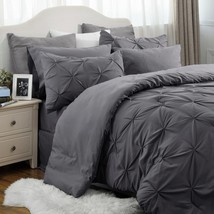 King Size Comforter Set - Bedding Set King 7 Pieces, Pintuck Bed In A Bag Dark G - £61.77 GBP