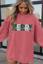 Strawberry Pink MERRY Christmas Chenille Embroidered Corded Sweatshirt - $23.95