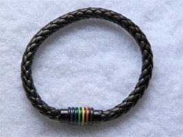 NEW Brown Vegan PU Leather Bracelet Rainbow LGBTQ+ Gay Pride - £8.72 GBP