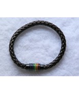 NEW Brown Vegan PU Leather Bracelet Rainbow LGBTQ+ Gay Pride - £8.62 GBP