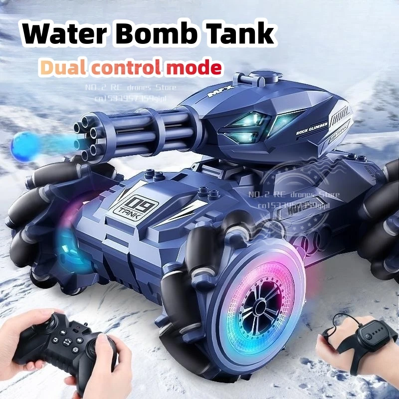 RC Water Bomb Track Tank 2.4G Rotate Stunt Car Vehicle With Light Music Watch - £45.61 GBP+