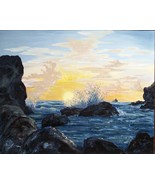 Pacific Ocean Beach Sunset Seascape Original Oil Painting By Irene Liver... - £617.50 GBP
