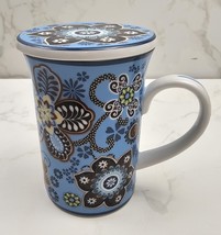 Vera Bradley Bali Blue Textured Floral Pattern Mug With Lid 8oz - $6.99